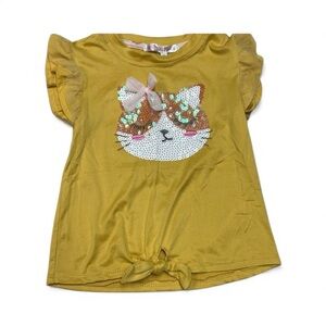 Sequin Cat Kids Tee - Mustard